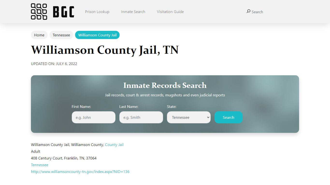 Williamson County Jail, TN Inmate Search, Mugshots ...