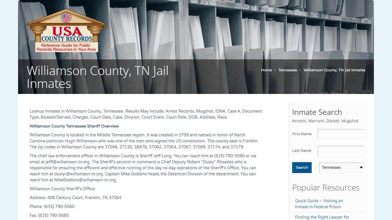 Williamson County, TN Jail Inmates | Name Search